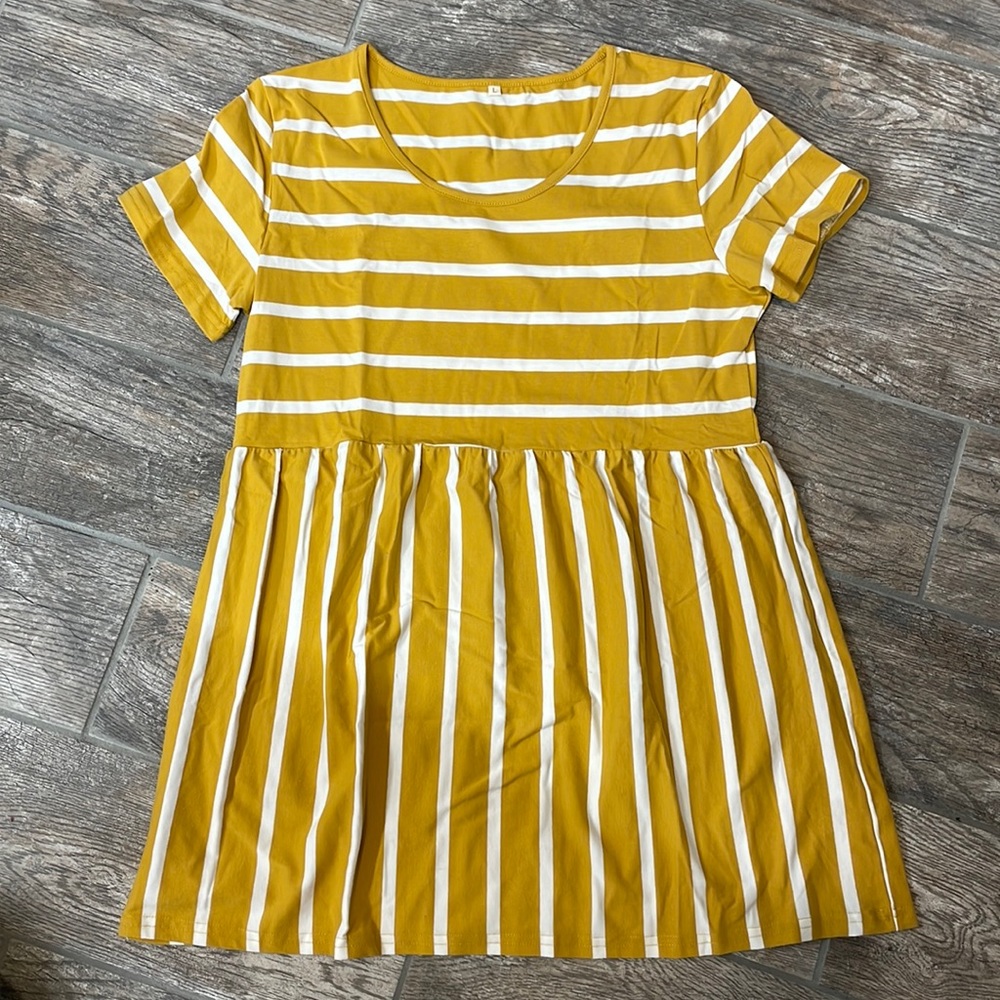 Mustard Yellow w/ White Stripes Maternity Shirt